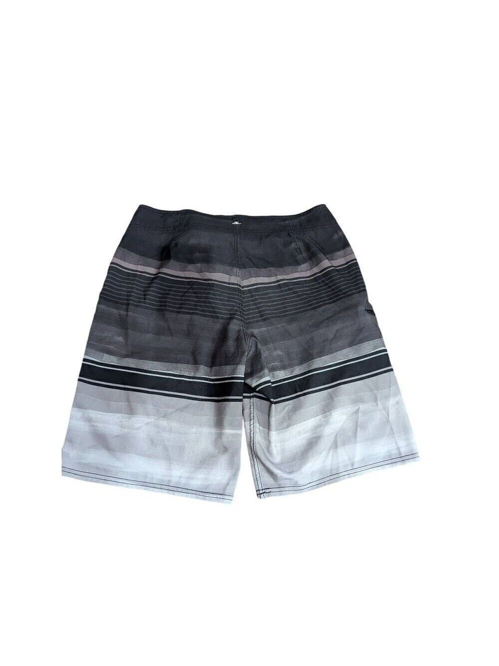O'Neill Men's Brown & Gray Black Striped Mid-Rise Drawstring Board Shorts Size 3